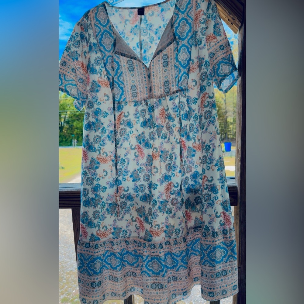 SHEIN Blue Sleeveless Flutter Midi Dress